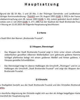 Hier finden Sie die neue Hauptsatzung der Stadt Brotterode-Trusetal
